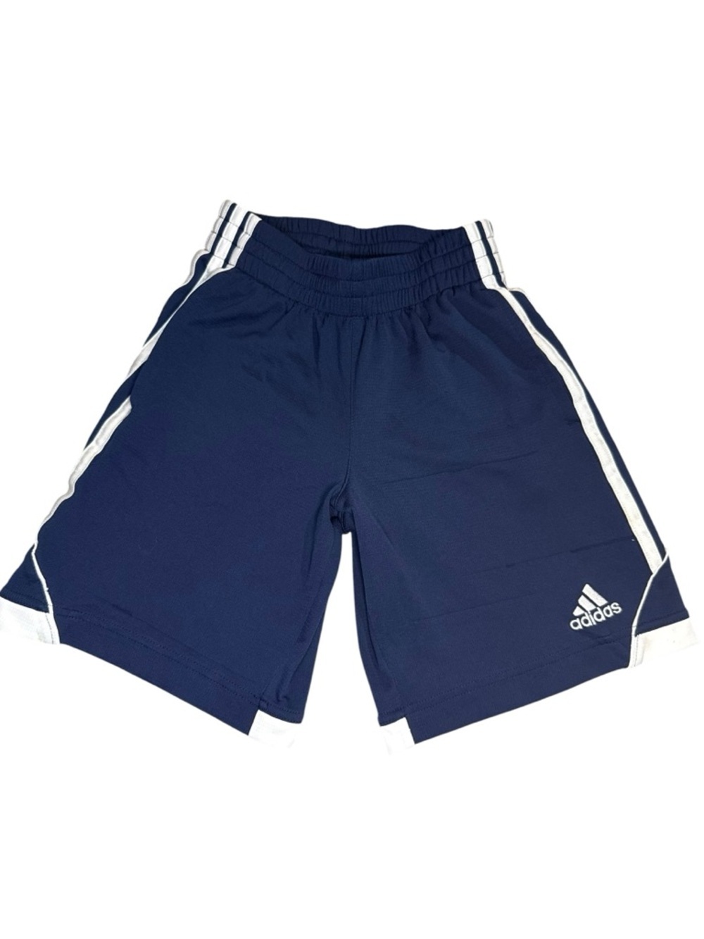 Adidas Boys Athletic Shorts Size 8 Navy Blue Striped Logo Basketball Athleisure